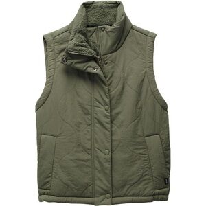 prAna Women Encinitas Rye Green Quilted Button Zip MidLength Vest Pockets Medium